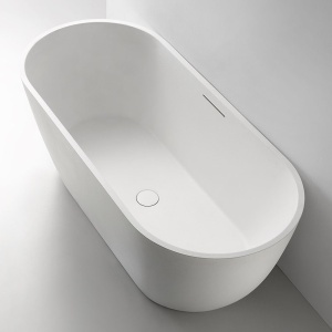 Cada de baie freestanding ovala MUE-D002W, 170 x 75 x 60 cm, finisaj alb mat cu textura de piatra - Img 5