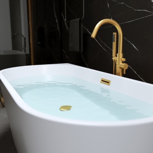 Cada de baie LENA 527B, Dimensiune 150x75cm , Culoare Alb, Deversor Auriu Periat - Img 5