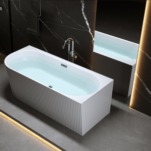 Cada de baie suport RIO 504D, Dimensiuni 140x75cm/Dreapta, Culoare Alb, Deversor Crom - Img 2