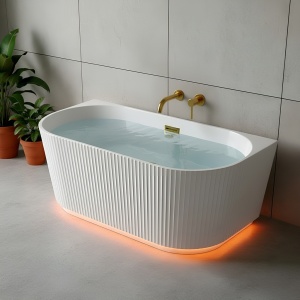 Cada freestanding, montaj la perete Carlo alba cu scurgere aur periat – 170 x 75 cm - Img 14