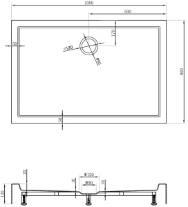 Cadita de dus inalta dimensiune 100x80x12cm alb lucios - Img 7