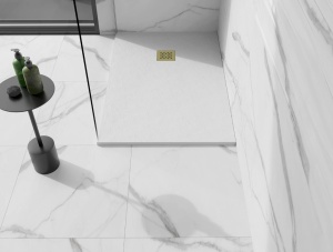 Cadita dus din compozit 120x90 culoare alba cu scurgere auriu - Img 3