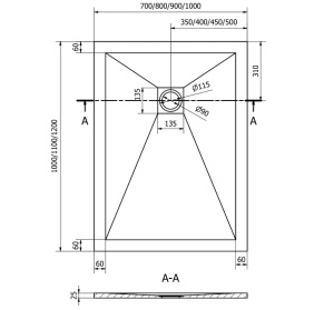 Cadita dus Stone material compozit, culaore alba cu sifon auriu, dimensiune 110x90 - Img 4