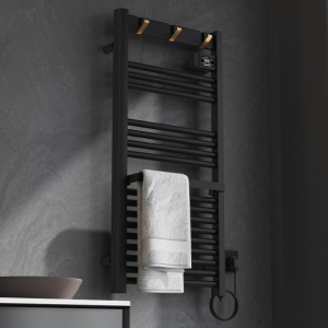 Calorifer electric vertical YASUR-BL ECO 500W pentru baie 105x50, negru - Img 3