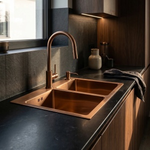 Chiuveta bucatarie cu doua cuve inox Toby Brush Copper - Img 7