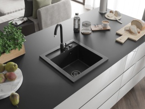 Chiuveta Bucatarie din Granit, culoare negru cu sifon negru, dimensiune 52x49cm - Img 2