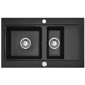 Chiuveta Bucatarie Pro GRANIT FOX BLACK, Dimensiuni 48 x 79.5 x 20 cm, 1 - 1/2 Cuve, Picurator Reversibil, Incastrabila, Dreptunghiulara, Negru