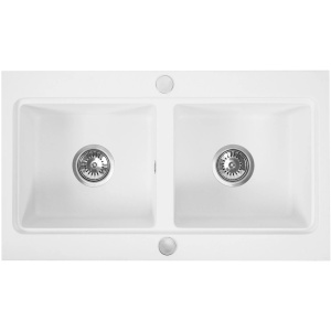 Chiuveta Bucatarie REA CADDY WHITE, Dimensiuni 80 x 46.5 x 19.5 cm, 2 Cuve, Incastrabila, Forma Dreptunghiulara, Alb - Img 1