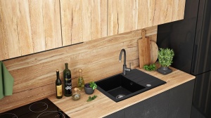 Chiuveta Bucatarie REA NORTH BLACK, Dimensiuni 48.5 x 59.5 x 18 cm, 1 Cuva, Picurator Reversibil, Incastrabila, Forma Dreptunghiulara, Negru - Img 2