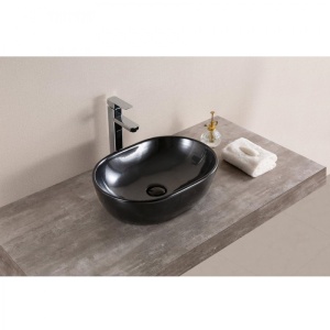 Chiuveta De Blat PRO ANNA SHINY, 48x35x 14 Cm, Montaj Pe Blat, Design Deosebit, Forma Rotunda, Ceramica Sanitara, Negru Mat - Img 1