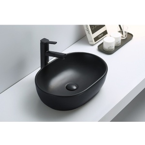 Chiuveta De Blat PRO ANNA SHINY, 48x35x 14 Cm, Montaj Pe Blat, Design Deosebit, Forma Rotunda, Ceramica Sanitara, Negru Mat - Img 4