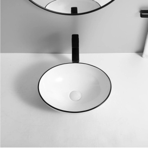 Chiuveta de blat PRO VERA Black Edge, Dimensiuni 40.5 x 33 x 14 cm, Forma Ovala, Ceramica sanitara, Alb/Negru - Img 3