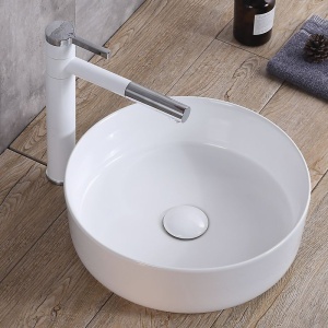 Chiuveta De Blat REA ELMA, 45 x 45 x 14 Cm, Montaj Pe Blat, Design Deosebit, Forma Rotunda, Ceramica Sanitara, Alb - Img 5