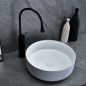 Chiuveta De Blat REA ELMA, 45 x 45 x 14 Cm, Montaj Pe Blat, Design Deosebit, Forma Rotunda, Ceramica Sanitara, Alb - Img 7
