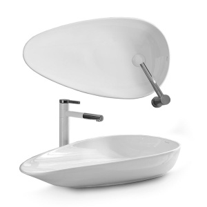 Chiuveta de blat REA Greta 75, Montaj Pe Blat, Design Deosebit, Ceramica Sanitara, Alb - Img 7