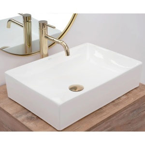 Chiuveta de blat REA INGA, Dimensiuni 50x 35x 12 cm, Forma Dreptunghiulara, Ceramica sanitara,fara gaura baterie, Alba - Img 3