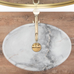 Chiuveta de blat REA LINDA GRANIT, Dimensiuni 48 x 34x 14.5cm, Forma Ovala, Ceramica sanitara, Imitatie Marmura - Img 3