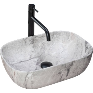 Chiuveta de blat REA LIVIA STONE, Dimensiuni 46.5 cm x 33 x 13.5 cm, Ceramica Sanitara,Imitatie marmura, Alb/Negru - Img 1