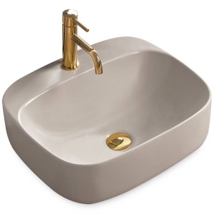 Chiuveta de blat REA LUIZA Grey 50 , Dimensiuni 50 cm x 42.5 x 15.5 cm, Ceramica Sanitara,Gaura baterie, Gri Mat - Img 1