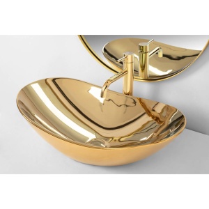Chiuveta de blat REA ROYAL GOLD, Dimensiuni 61 x 35 x 15 cm, Forma Ovala, Ceramica sanitara, Auriu - Img 2