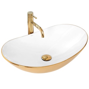 Chiuveta de blat REA ROYAL White GOLD, Dimensiuni 61 x 35 x 15 cm, Forma Ovala, Ceramica sanitara, Alb/Auriu - Img 1