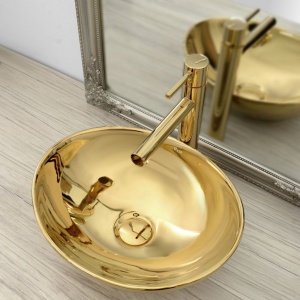 Chiuveta de blat REA SOFIA GOLD, Dimensiuni 41 x 34.5 x 15 cm, Forma Ovala, Ceramica sanitara, Auriu - Img 4