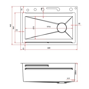 Chiuveta de bucatarie ARGOS multifunctionala, Dimensiune 68x46cm, Culoare Negru, Termostat cu Display LCD - Img 2