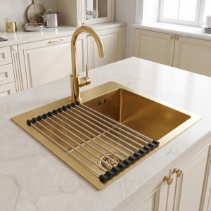 Chiuveta de bucatarie din inox cu set de accesorii Rea Leo 40 brush gold - Img 3