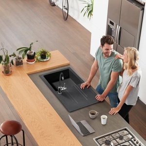 Chiuveta de bucatarie FERRO, Dimensiune 78x48cm, O cuva cu picurator, Culoare Grafit - Img 4