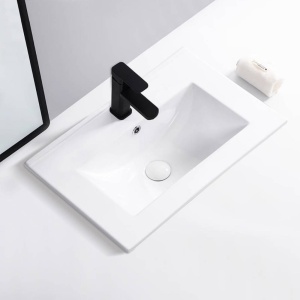 Chiuveta incastrata PRO LACUS, Dimensiuni 61 cm x 40 x 12 cm, Ceramica Sanitara, gaura baterie, Alb - Img 2