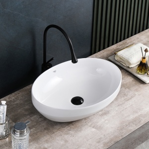 Chiuveta lavoar oval cu montaj pe blat, din ceramica alba, Lumo White Gloss 50 x 37 cm - Img 4