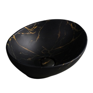 Chiuveta lavoar oval cu montaj pe blat, din ceramica neagra, Lumo Black Matt 40 x 33 cm - Img 7
