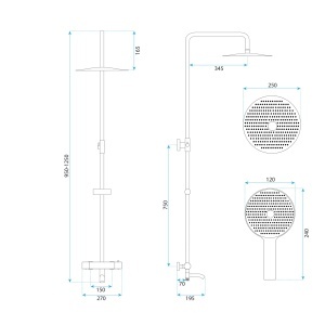 Coloana de dus cu termostat Lungo Diamond Gold - Img 5