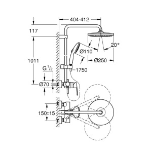 Coloana de dus Grohe Tempesta 250 crom lucios cu baterie monocomanda - Img 5
