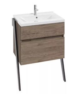 Dulap baza pe pardoseala Defra Op-Arty 63.5 x 40 x 80 cm 2 sertare nuc Rockford picioare negru mat