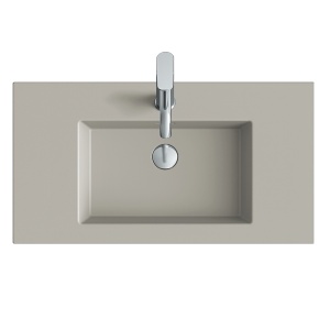 Lavoar baie incastrat din conglemerat, cu gaura baterie, bej mat, Veldman Lotus 80 x 46 cm - Img 2