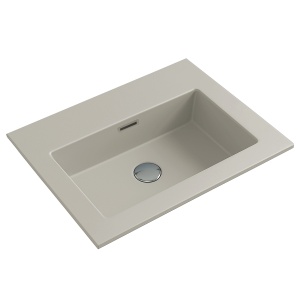 Lavoar baie incastrat din conglemerat, fara gaura baterie, bej mat, Veldman Lotus 60 x 46 cm