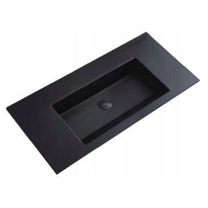 Lavoar baie incastrat din conglemerat, fara gaura baterie, negru mat, Veldman Lotus 80 x 46 cm