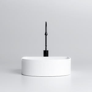 Lavoar ceramic alb cu caneluri si montaj pe blat Fino White Gloss 40 x 35 cm - Img 4