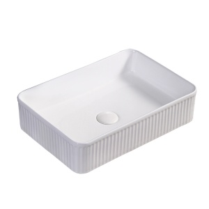 Lavoar ceramic dreptunghiular cu caneluri si cu fixare pe blat Aura White Gloss 50 x 34 cm - Img 10