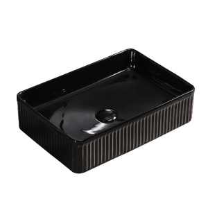 Lavoar ceramic dreptunghiular cu caneluri si montaj pe blat Aura Black Gloss 50 x 34 cm - Img 8