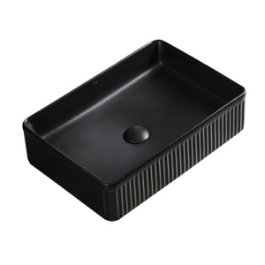 Lavoar ceramic dreptunghiular cu caneluri si montaj pe blat Aura Black Matt 50 x 34 cm - Img 8