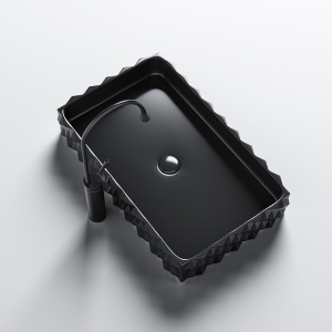 Lavoar ceramic dreptunghiular cu caneluri si montaj pe blat Pearl Black 60 x 34 cm - Img 5