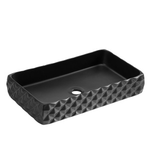 Lavoar ceramic dreptunghiular cu decoratii exterioare si montaj pe blat Pearl Black Matt 60 x 40 cm - Img 5
