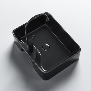 Lavoar ceramic dreptunghiular cu montaj pe blat Elise Black Gloss 48 x 37 cm - Img 4