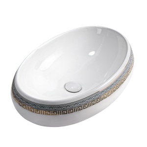 Lavoar ceramic oval alb cu decoratiune aurie Cari 60 x 40 cm