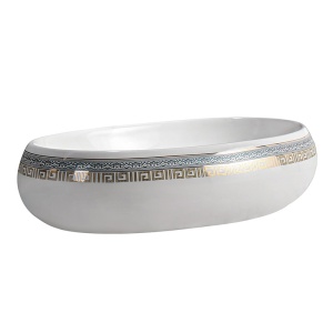 Lavoar ceramic oval alb cu decoratiune aurie Cari 60 x 40 cm - Img 11