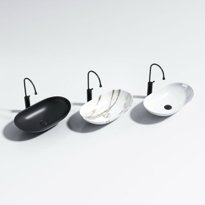 Lavoar ceramic oval alb marmorat cu montaj pe blat Lavi White Gloss 62 x 36 cm - Img 12