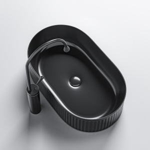 Lavoar ceramic oval cu caneluri cu montaj pe blat Elix Black Gloss 49 x 31 cm - Img 5