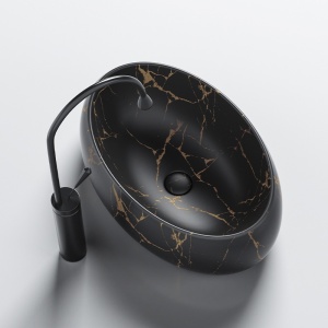 Lavoar ceramic oval cu fixare pe blat Cari Black&Marble Matt 50 x 31 cm - Img 5